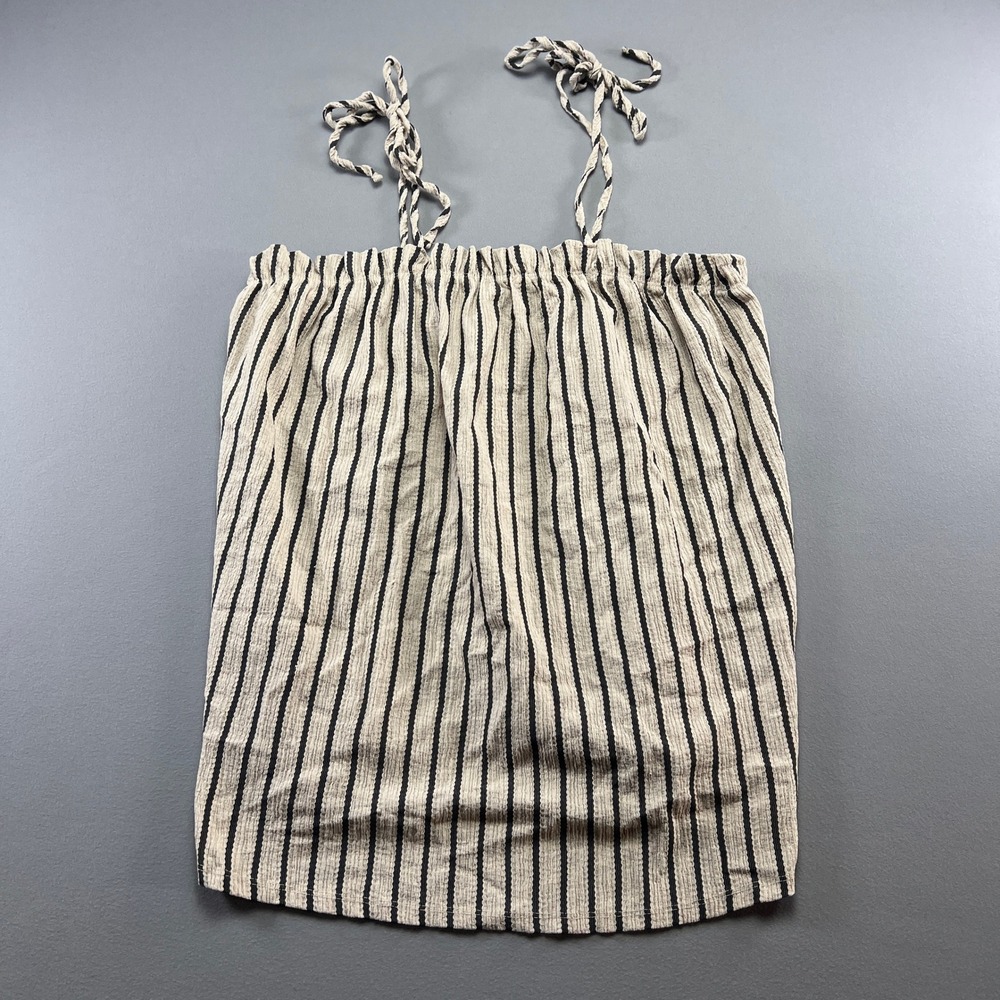 George Camisole Top Women 18 Beige Black Striped Lightweight Tie Shoulder Straps